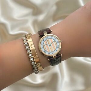 AUTHENTIC VINTAGE CARTIER BROWN LEATHER WATCH - TRINITY DIAL